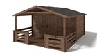 Abri de jardin en bois - 4x3 m - 20 m2 + terrasse avec balustrade et avant-toit en bois - traité