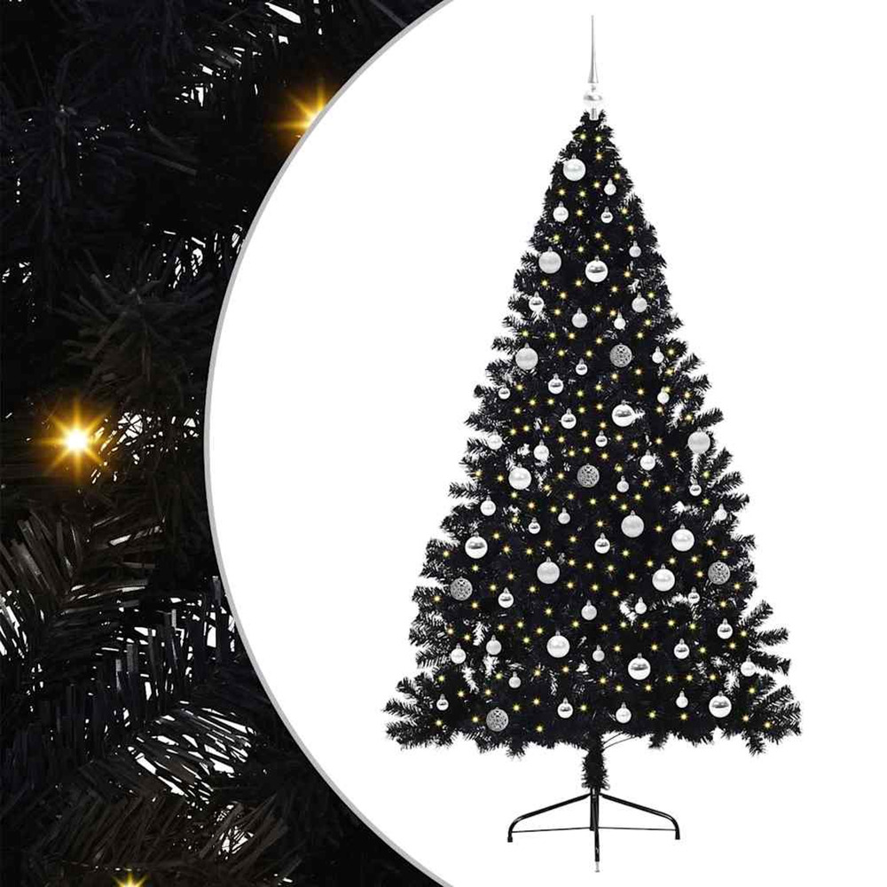 Sapin de noël artificiel pré-éclairé noir 210 cm pvc
