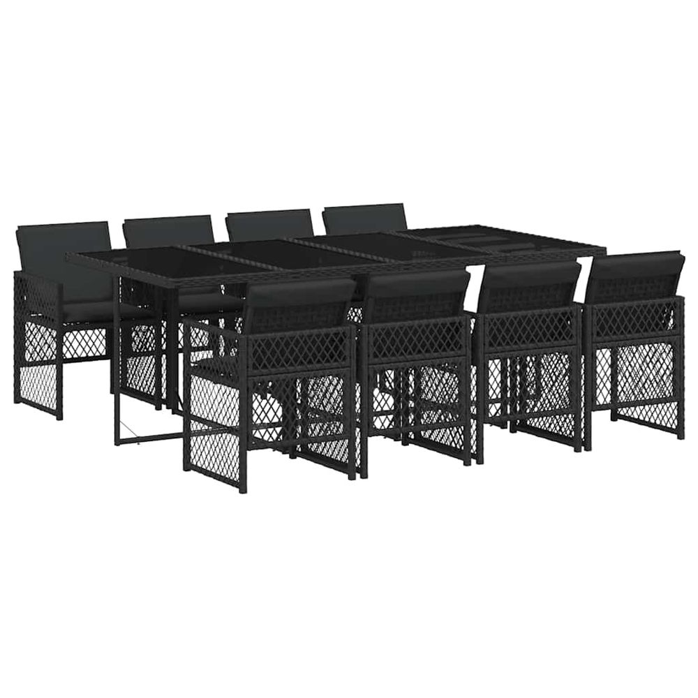 Ensemble à manger de jardin 9pcs coussins noir résine tressée