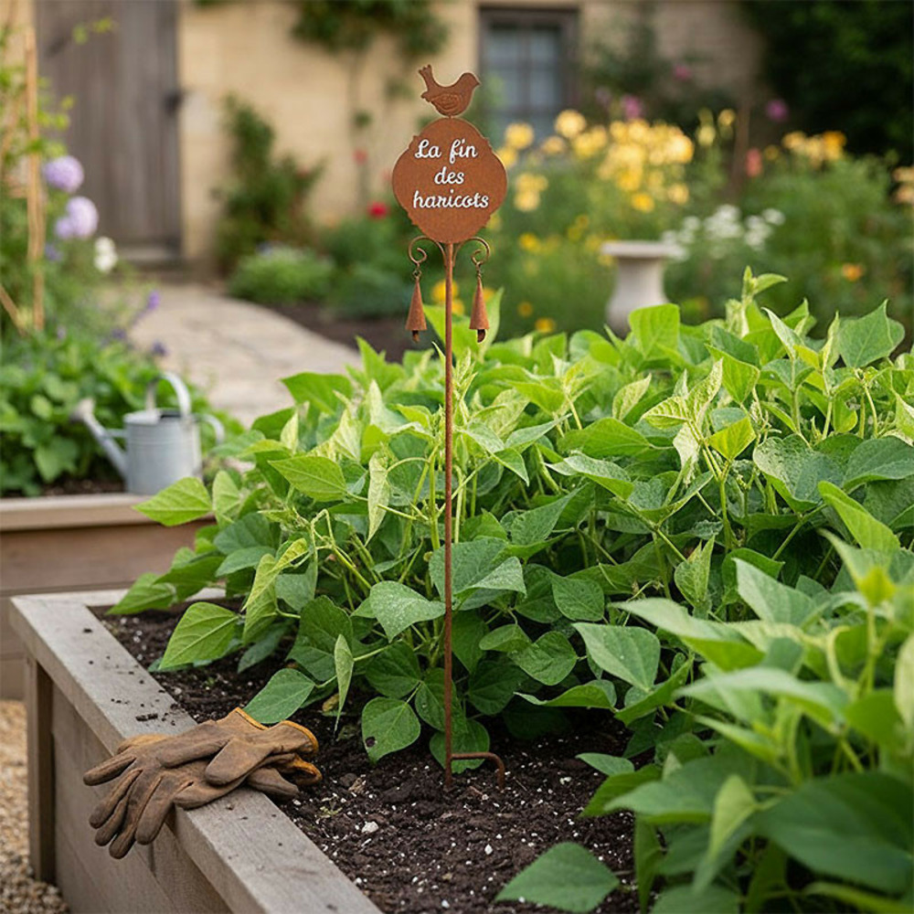 Tuteur potager humoristique la fin des haricots en métal 18x100cm