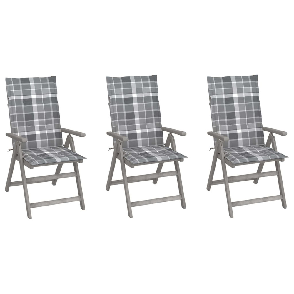 Chaises inclinables de jardin lot de 3 et coussins bois acacia