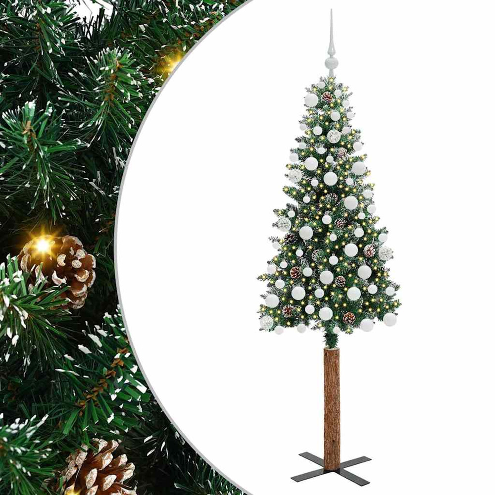 Sapin de noël mince vert 180 cm pvc et bois de pin massif