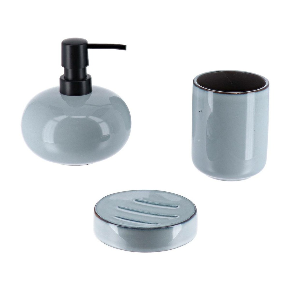Set gobelet distributeur a savon et porte savon gres laque - bleu