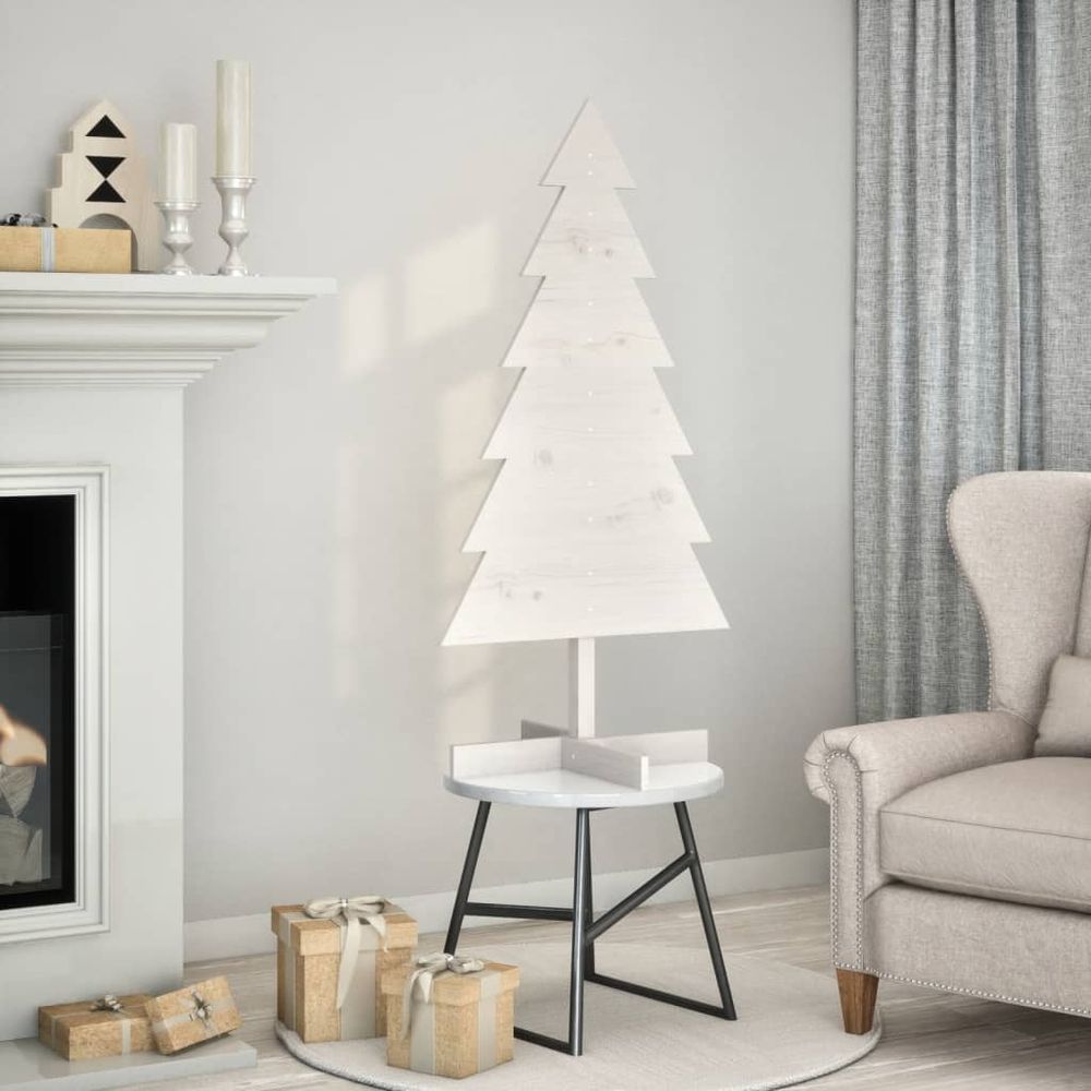 Sapin de noël en bois pin massif décoration intérieure 120 cm blanc