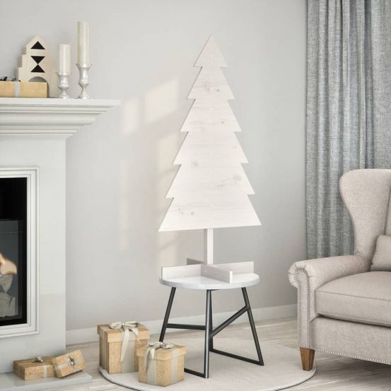 Sapin de noël en bois pin massif décoration intérieure 120 cm blanc
