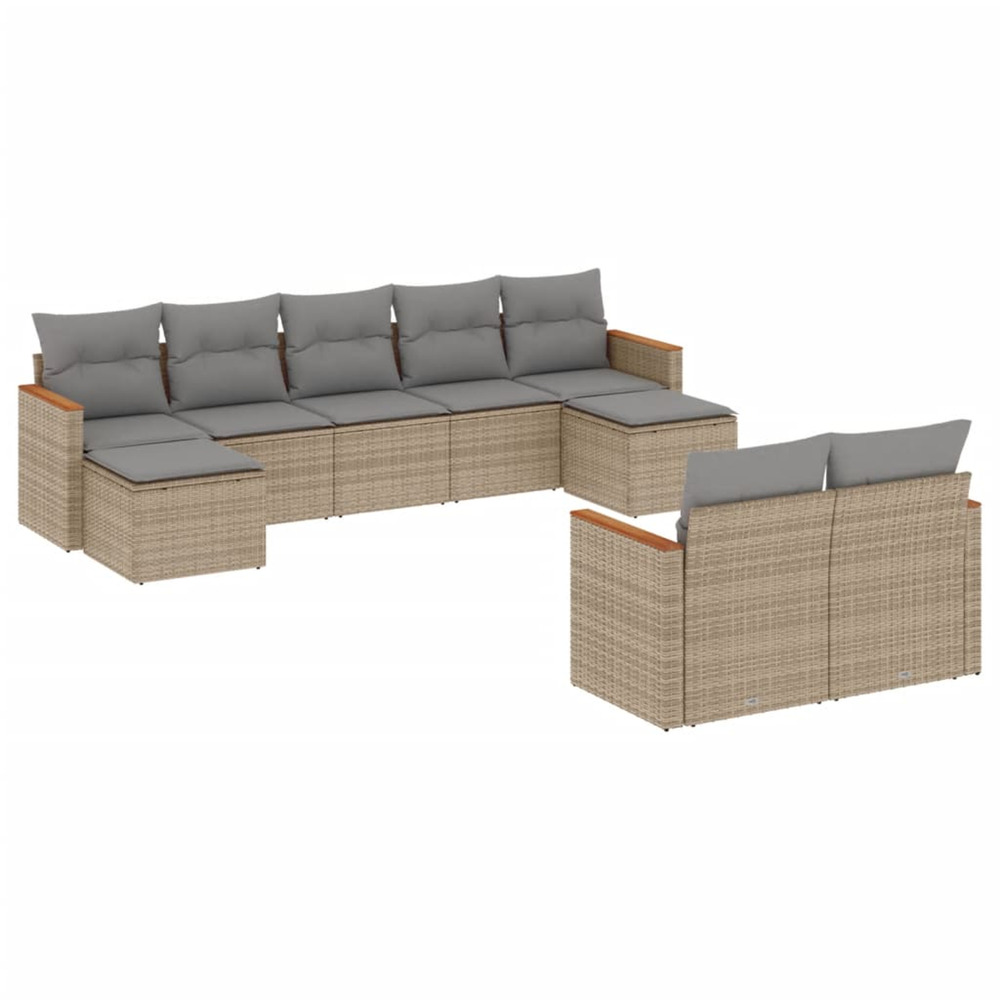 Salon de jardin avec coussins 9pcs mélange beige résine tressée