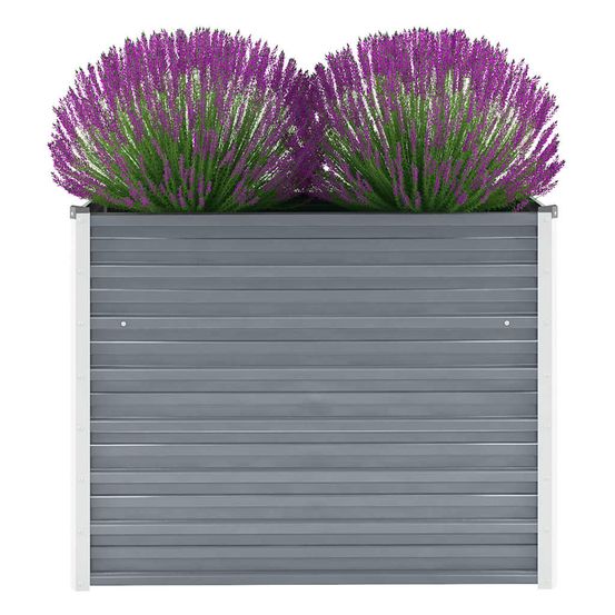 Petite jardinière haute sur pieds acier galvanisé balcon gris 100x40x77cm