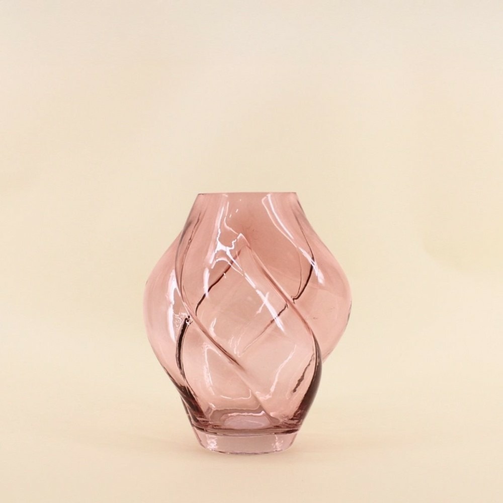 Vase en verre alvéolé rose, h20cm