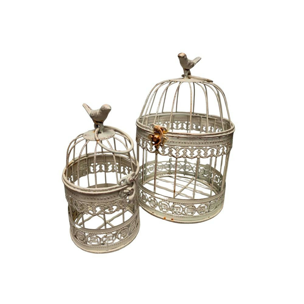 Set 2 cages rondes blanches l. 14. 5 x l. 14. 5 x ht. 24 cm