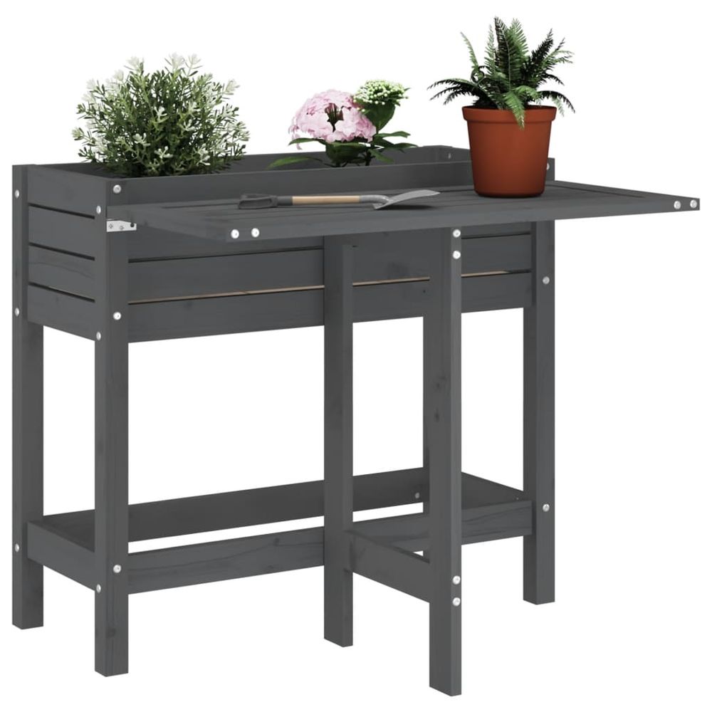 Jardinière avec table de rempotage pliable bois gris