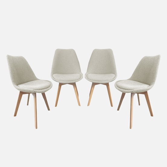 Lot de 4 chaises scandinaves revêtement bouclette texturée, pieds bois de hêtre - nils