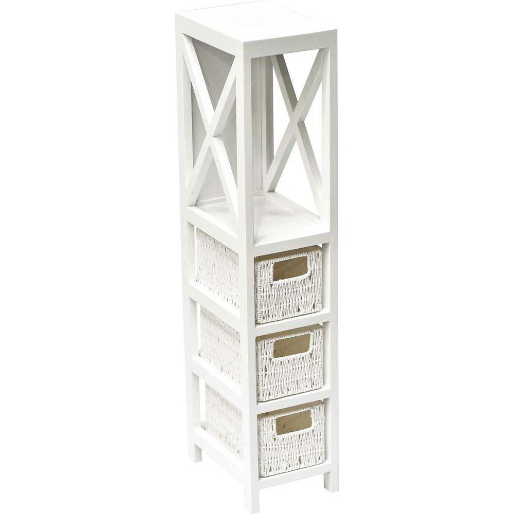 Meuble mdf blanc 1 etagere/3 paniers papier tresses - blanc