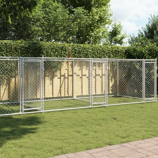 Enclos chenil modulable acier galvanisé pour chien extérieur gris 8x2x1,5 m