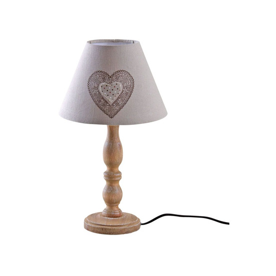 Lampe à poser en bois et coton imprimé coeur