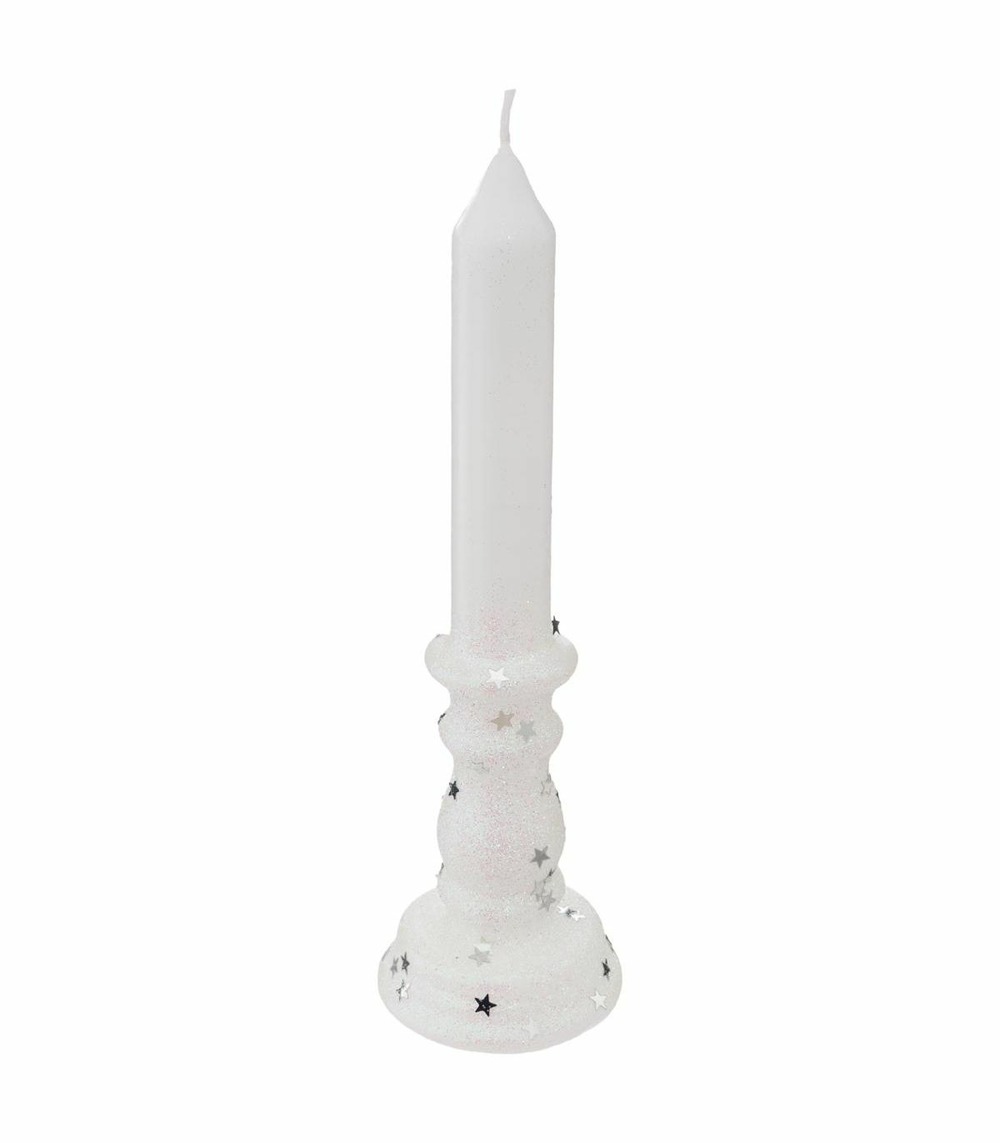 Bougie chandelier blanc pailleté h 20 cm 98g