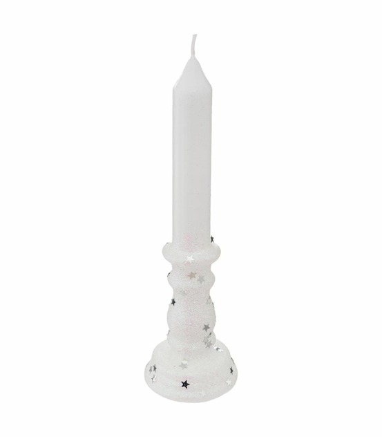 Bougie chandelier blanc pailleté h 20 cm 98g