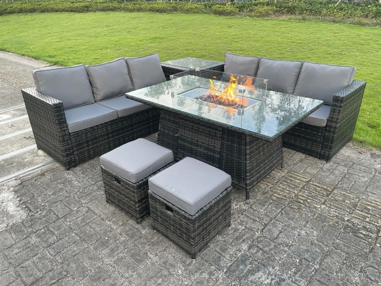 8 places mobilier de jardin en rotin extérieur foyer au gaz ensemble de table chauffage au gaz repose-pieds de salon