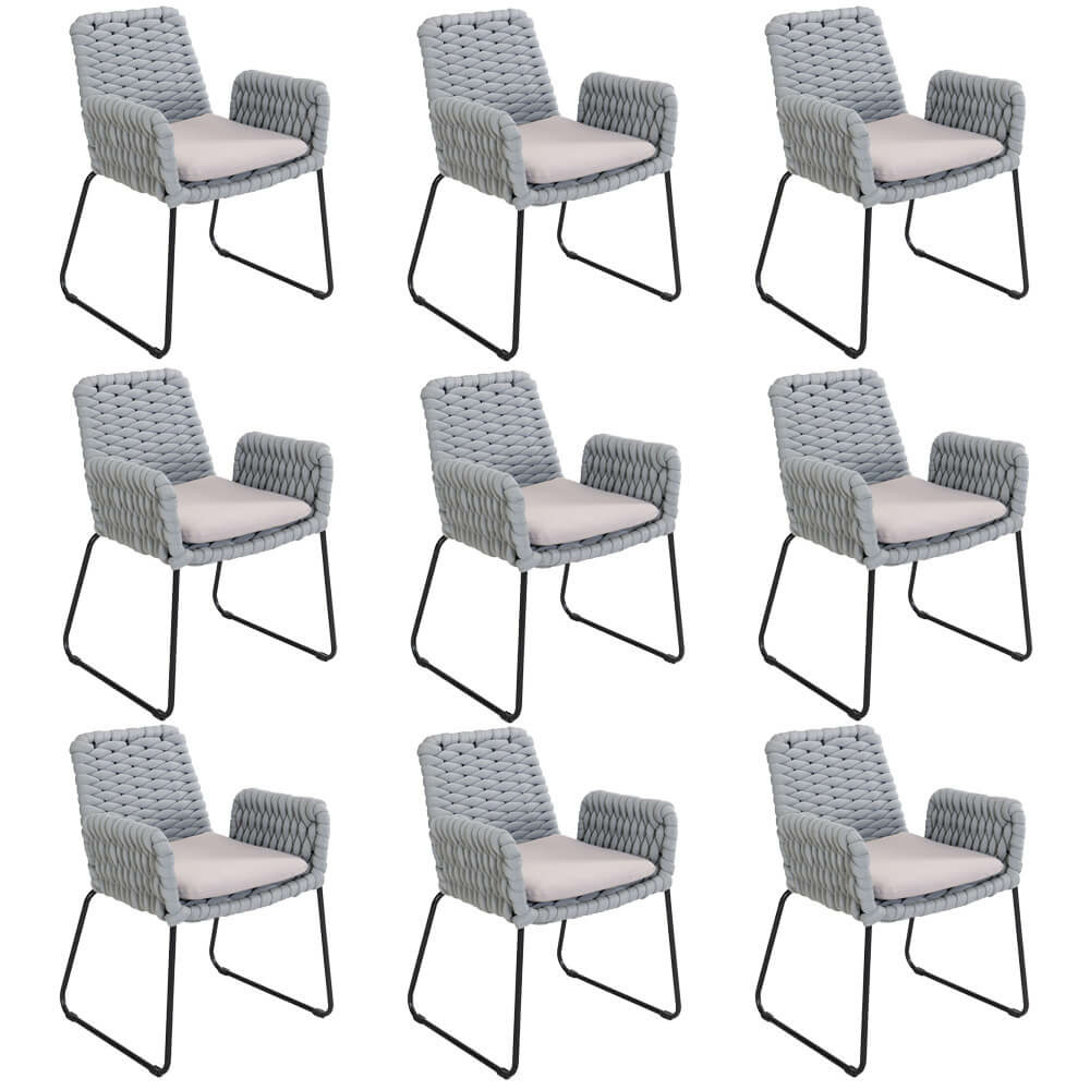 Home deluxe chaise de jardin avec accoudoirs en corde tressée balero gris clair - set de 9 | tissu de corde, corde tissée, chaise