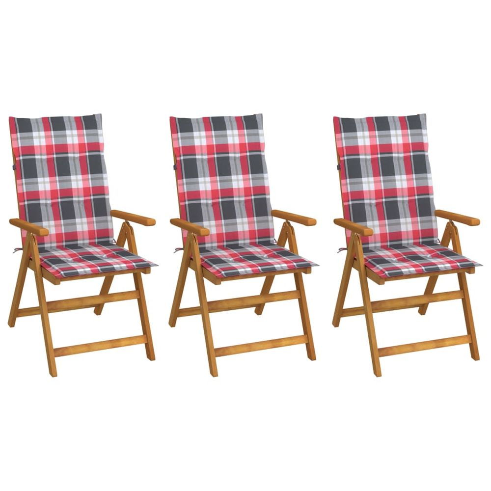 Chaises pliantes 3 pièces avec coussins en bois d'acacia massif