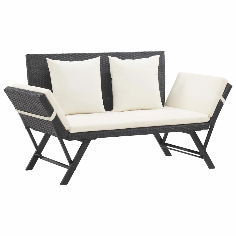 Banc de jardin meuble de patio d'extérieur terrasse avec coussins 176 cm résine tressée noir