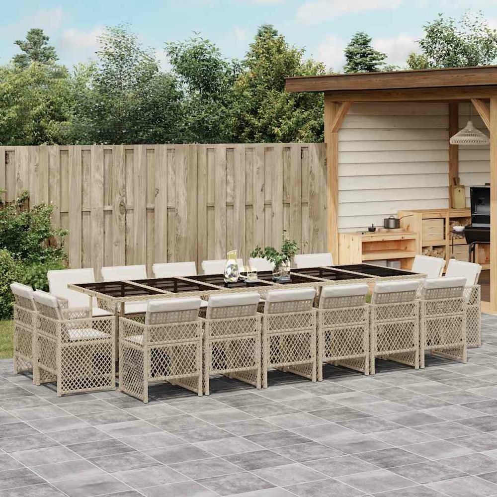 Ensemble à manger de jardin et coussins 17 pcs beige