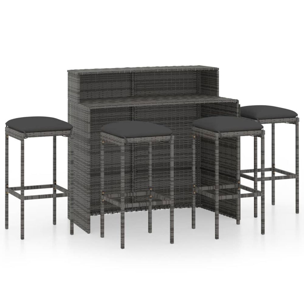 Ensemble de bar de jardin avec coussins 5 pcs gris