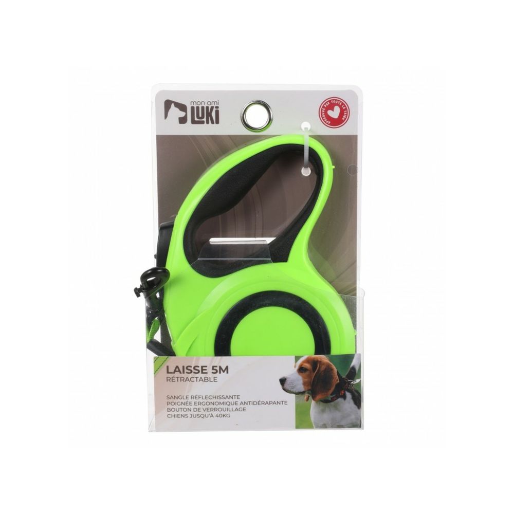 Mon ami luki - laisse retractable sangle reflechissante-chiens 40kg - jaune fluorescent - 5m - jaune fluorescent - chien - 500 cm