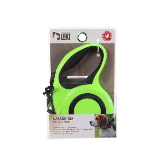 Mon ami luki - laisse retractable sangle reflechissante-chiens 40kg - jaune fluorescent - 5m - jaune fluorescent - chien - 500 cm