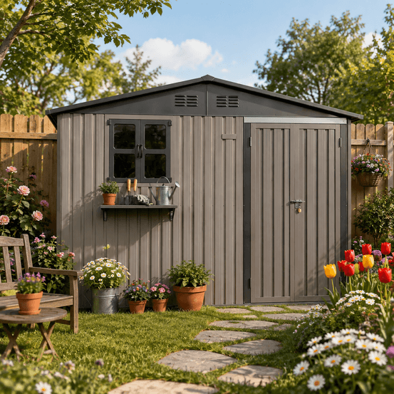 Abri de jardin acier galvanisé brun 295 x 244 cm 7,19 m² rangement extérieur verrouillable - comfortxl outdoor living