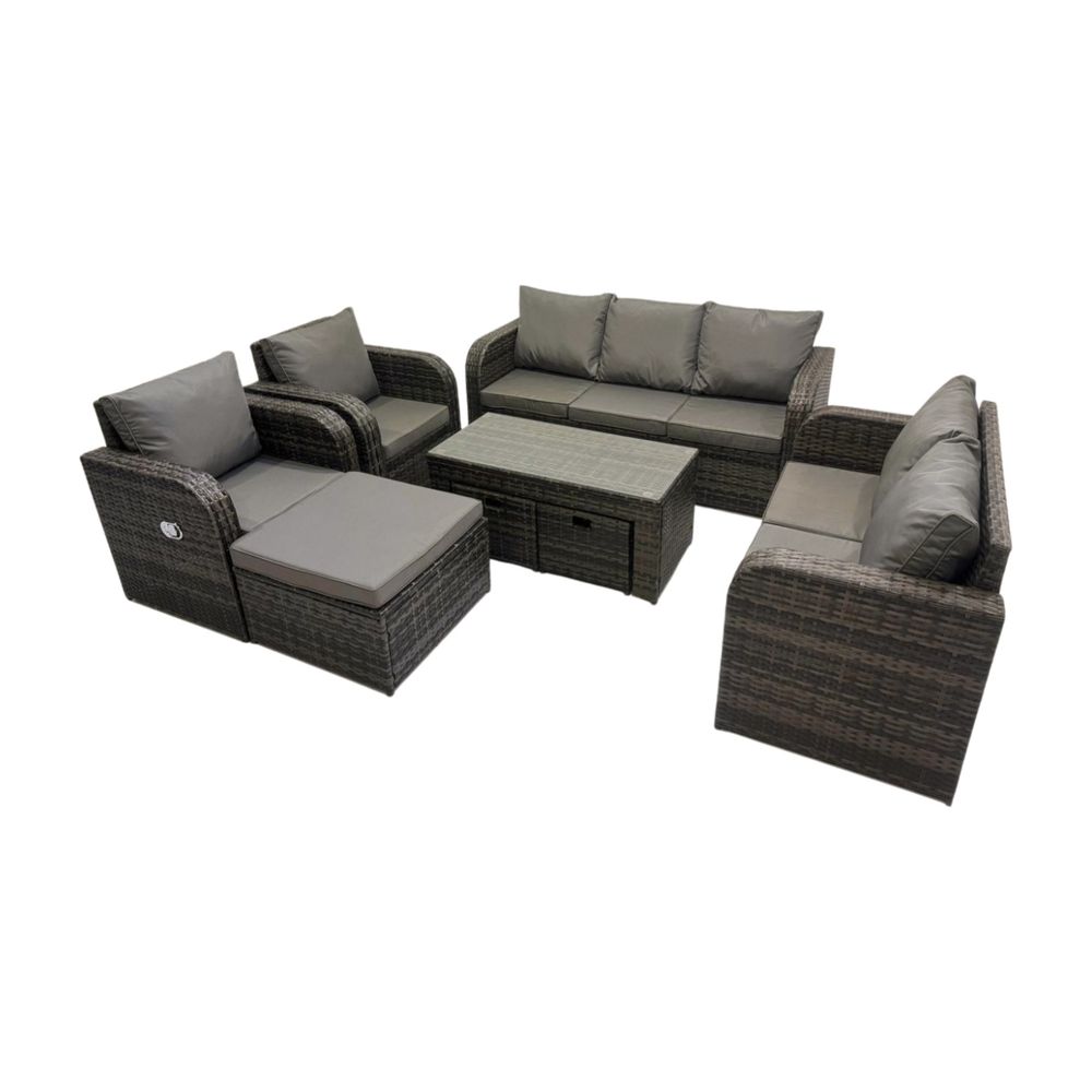 8 places ensembles de salon de jardin avec table basse rectangulaire grand tabouret gris foncé mixte