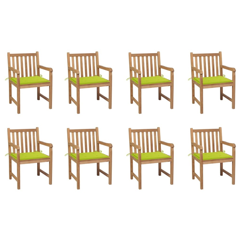 Chaises de jardin lot de 8 avec coussins vert vif bois de teck