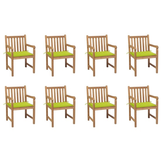 Chaises de jardin lot de 8 avec coussins vert vif bois de teck