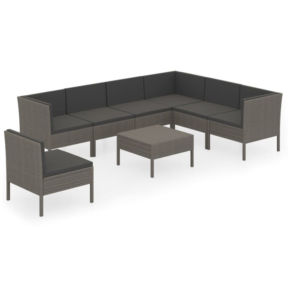 Salon de jardin 8 pcs avec coussins résine tressée gris