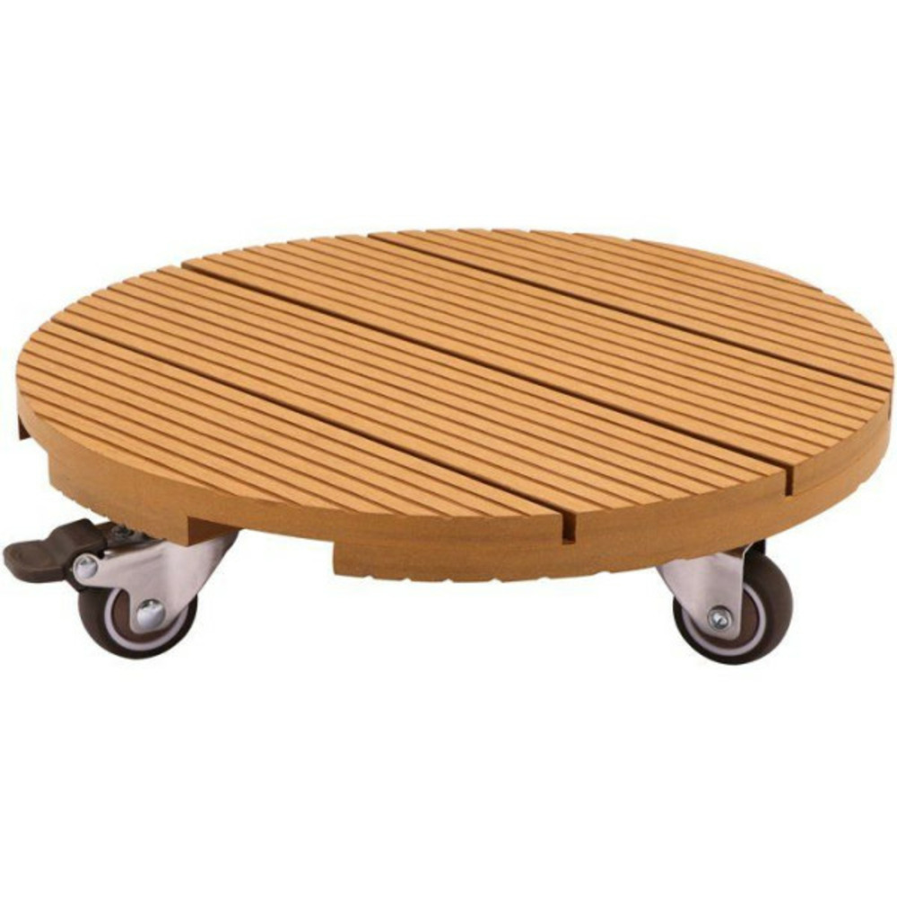 Support de pot a roulettes - - wpc h7,5 x ø30 cm - 4 roulettes - bois