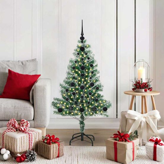 Sapin de noël 120 cm artificiel et enneigé, décoration complète avec led