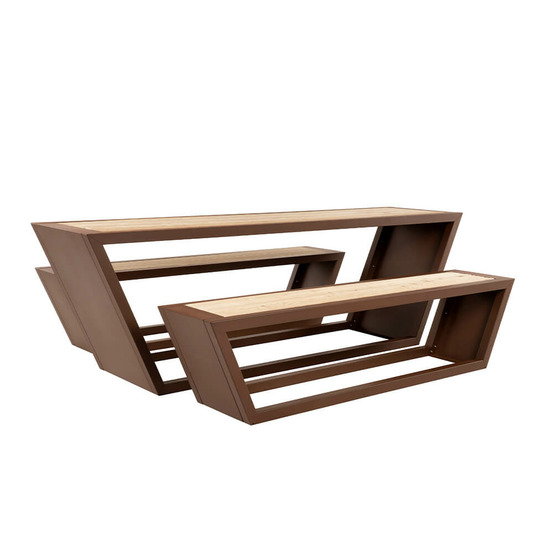 Home deluxe ensemble de salon en acier kobon marron - fabriqué en allemagne - 2 x banc + 1 x table | ensemble de salon confortable,