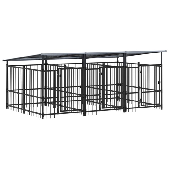 Chenil cage enclos pac animaux d'extérieur avec toit pour chiens acier 5,63 m² noir
