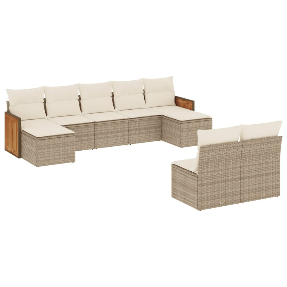 Salon de jardin avec coussins 9 pcs beige résine tressée