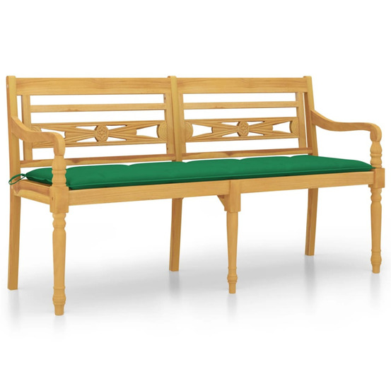 Banc batavia avec coussin vert 150 cm bois de teck massif