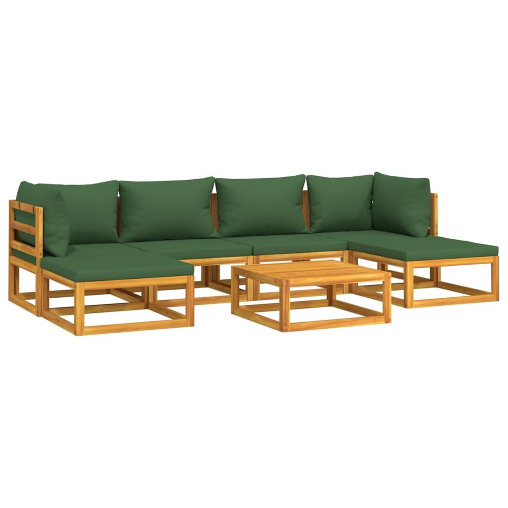 Salon de jardin meuble d'extérieur ensemble de mobilier 7 pièces avec coussins vert bois massif