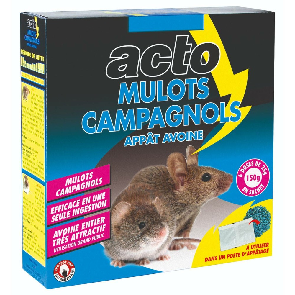 Acto mulots-campagnols appât avoine - 6 x 25 grs - sachets-doses contre mulots e