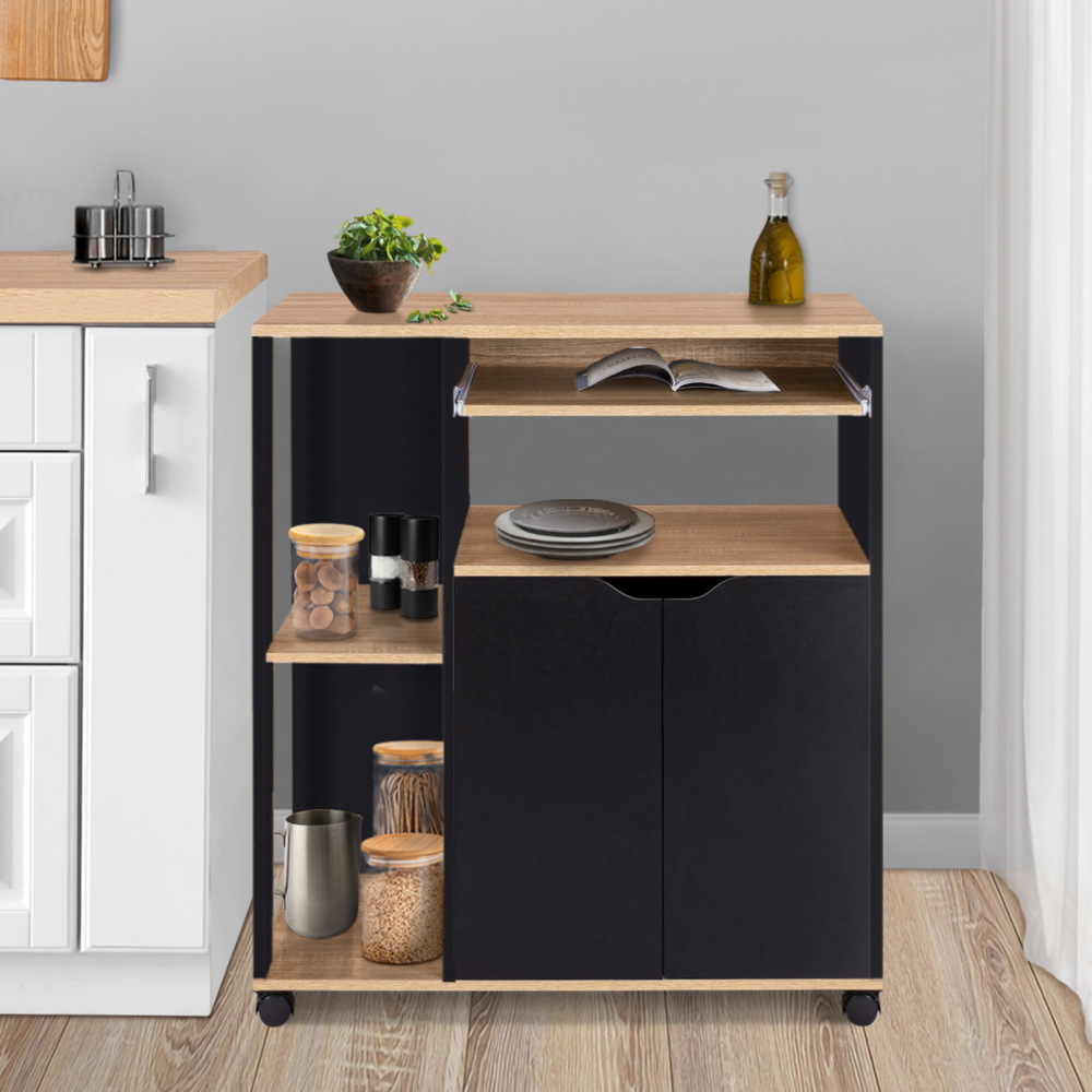 Desserte de cuisine cosi bois noir et plateaux façon hêtre l. 76 cm