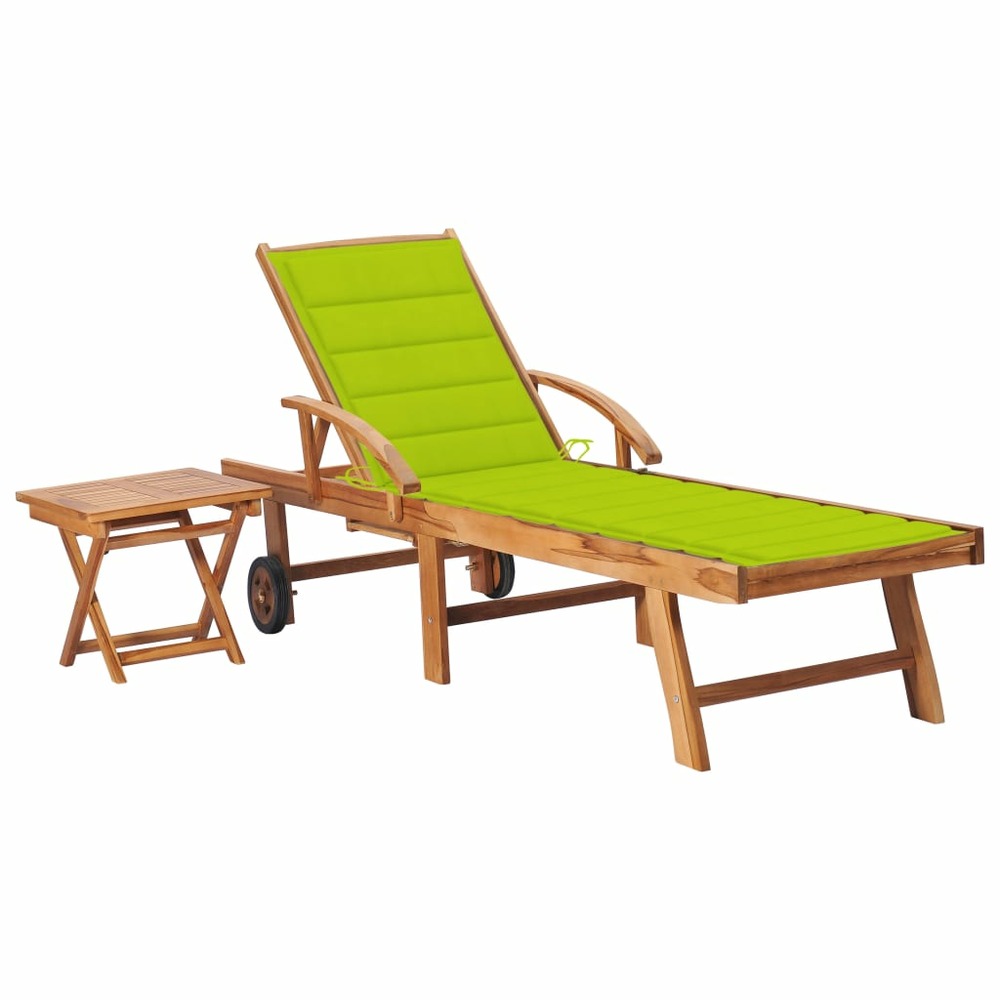 Transat chaise longue bain de soleil lit de jardin terrasse meuble d'extérieur avec table et coussin bois de teck solide 02_0