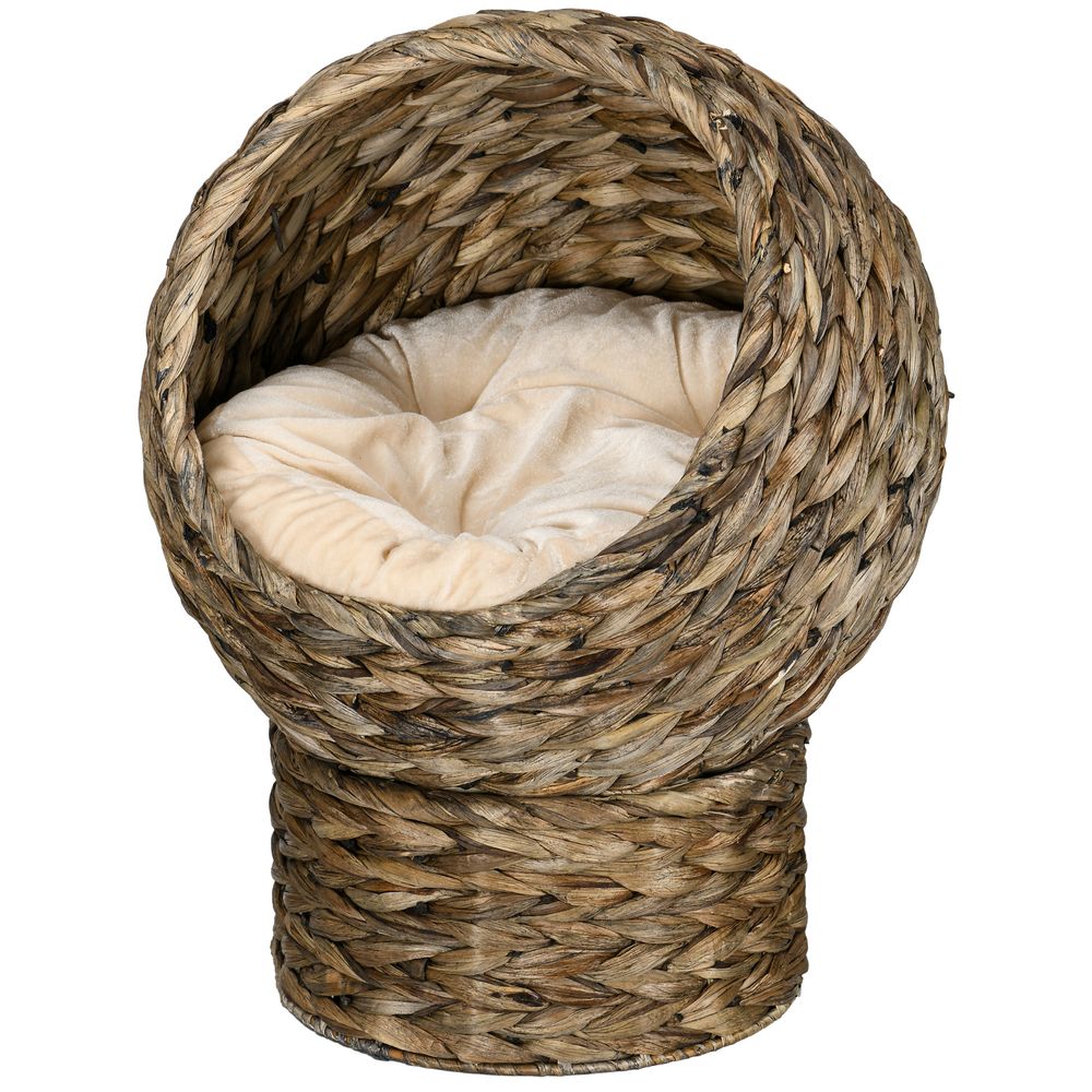 Panier chat lit chat cosy coussin moelleux beige inclus feuilles de bananier gris