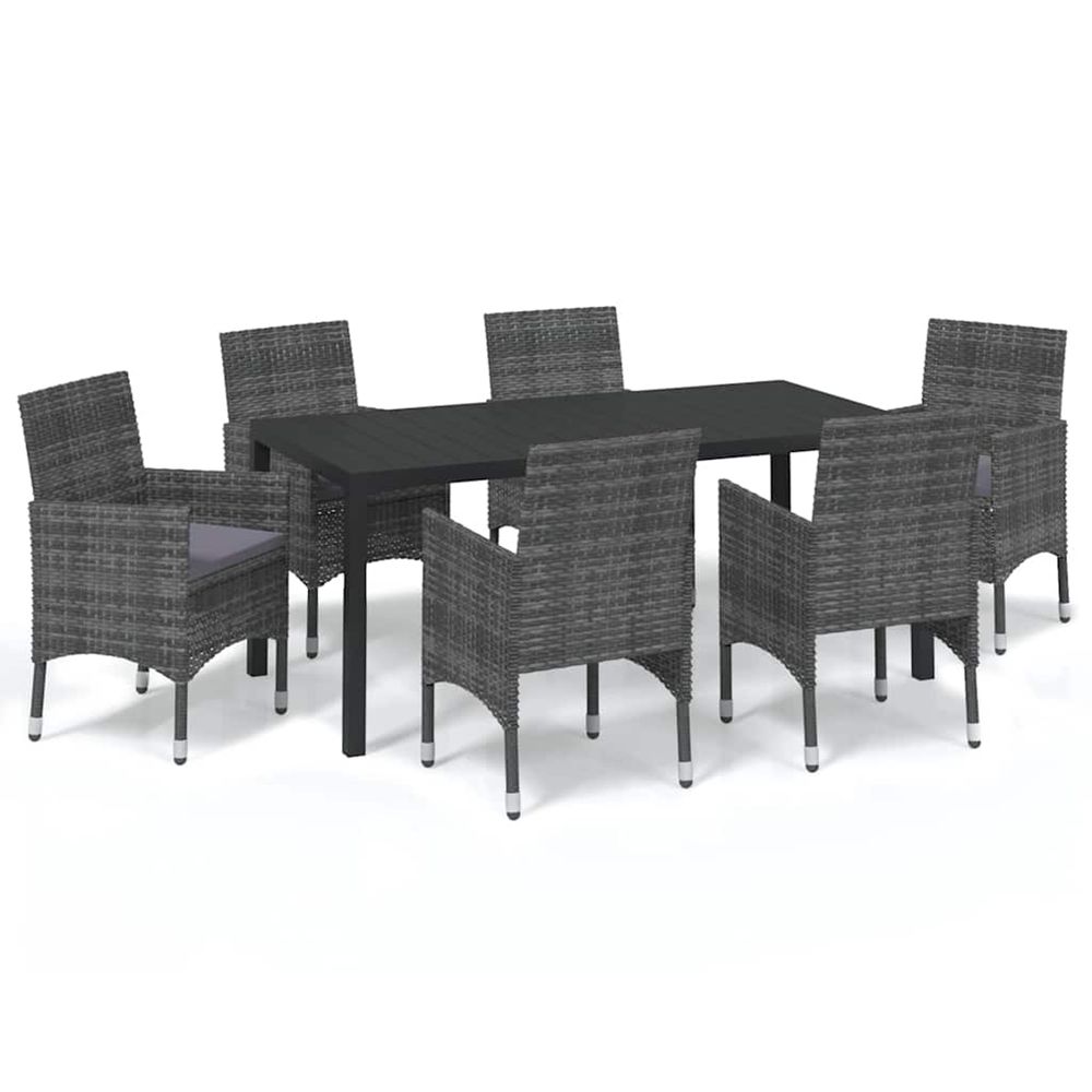 Ensemble à manger de jardin coussins 7pcs résine tressée gris