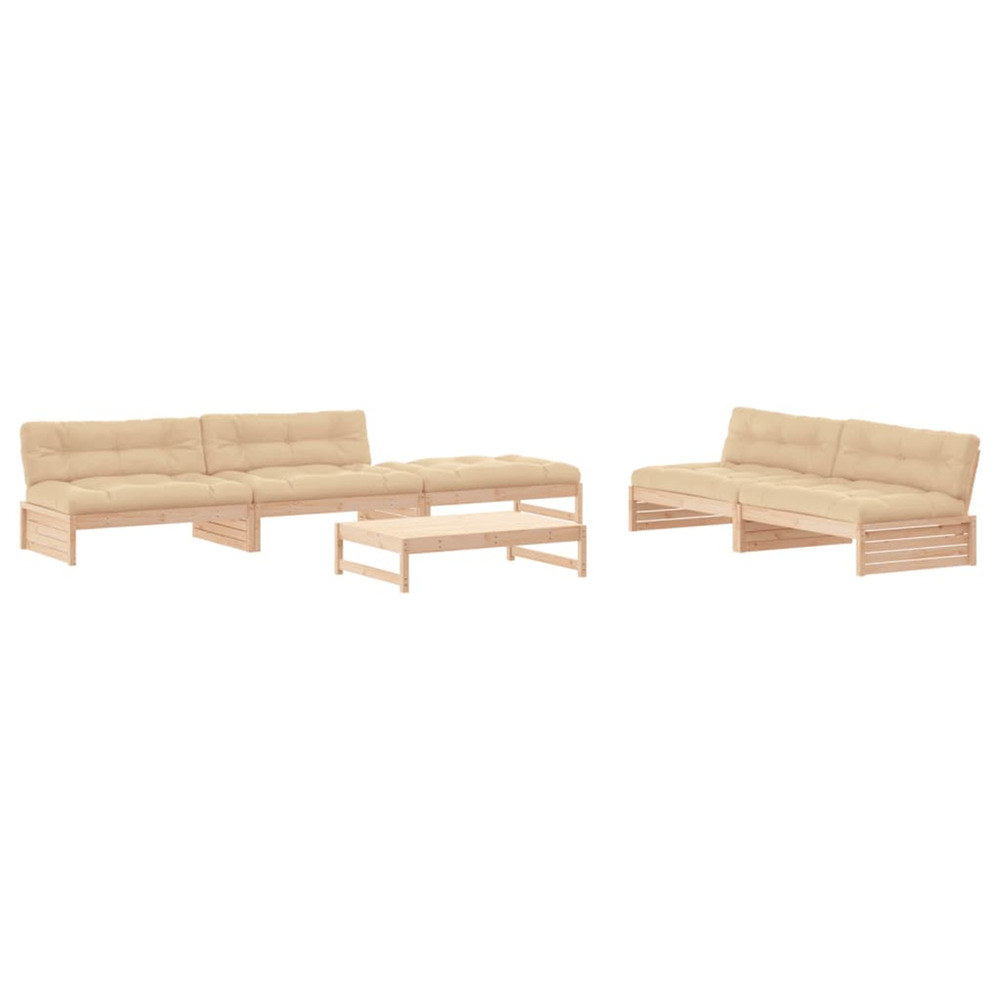 Salon de jardin 6 pcs avec coussins bois massif