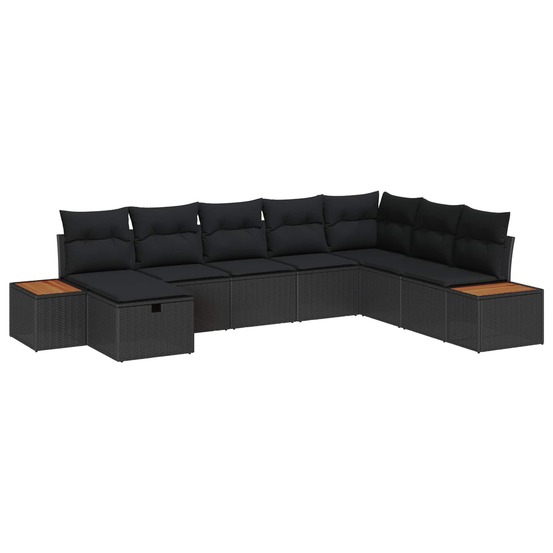 Ensemble de canapé de jardin avec coussin 8 pcs noir polyrotin