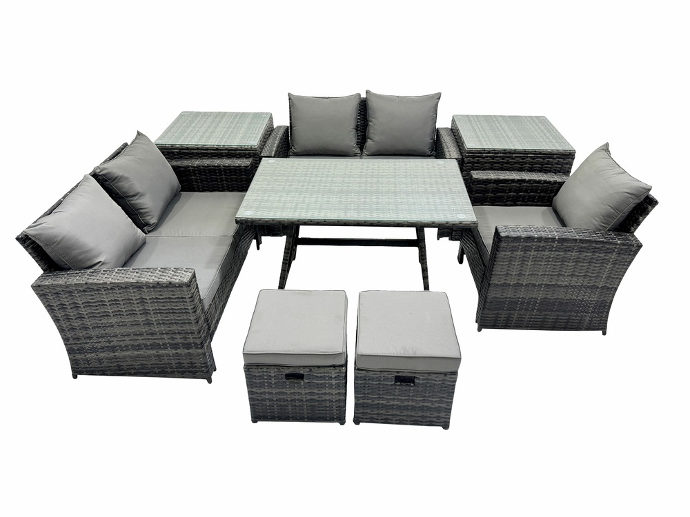 Ensemble de canapé en rotin extérieur avec table à manger canapé à deux places 2 tables d'appoint 2 petits tabourets