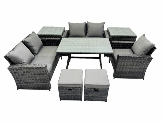 Ensemble de canapé en rotin extérieur avec table à manger canapé à deux places 2 tables d'appoint 2 petits tabourets