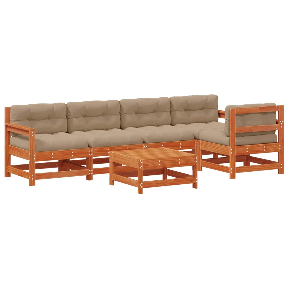 Ensemble de salon de jardin 6 pc brun cire bois de pin massif